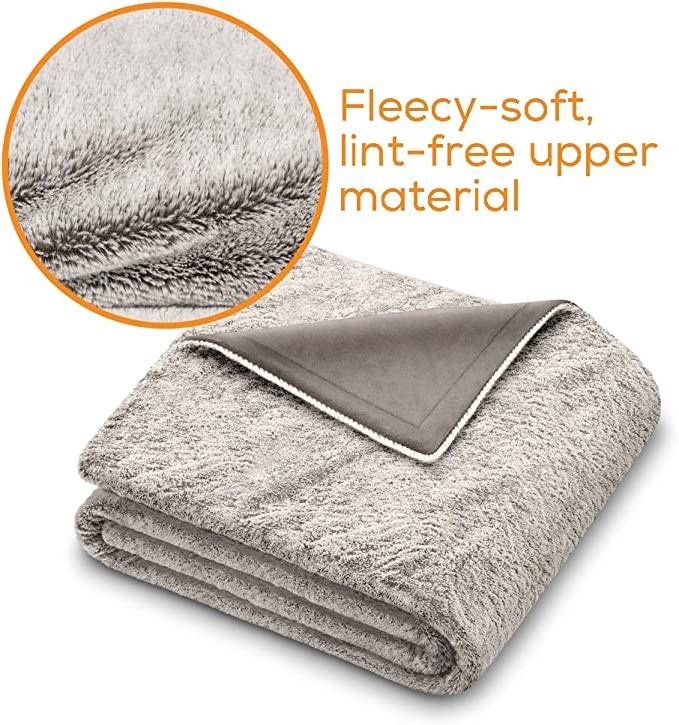 Beurer HD 75 Nordic electric blanket, lovely fur appearance, 6 temperature grades, machine washable, automatic shutdown, beige / brown