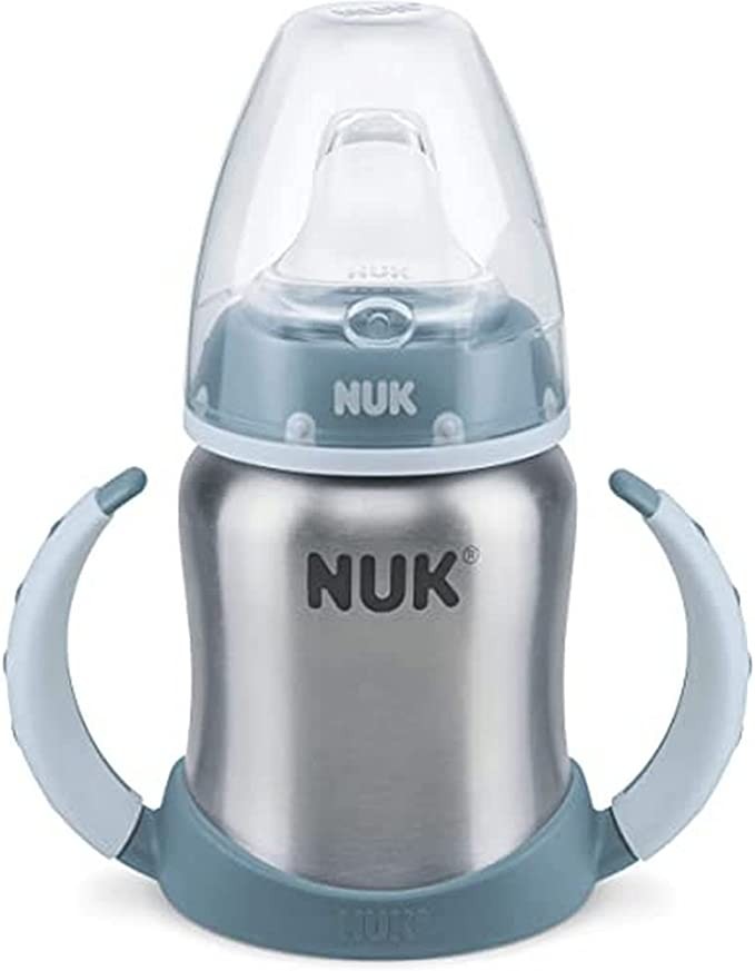NUK Learning Cup Drinking Cup, Leak Proof, High Quality Stainless Steel, Durable and Hygienic, For 6-18 Months, (Boys), 125ml, Blue
