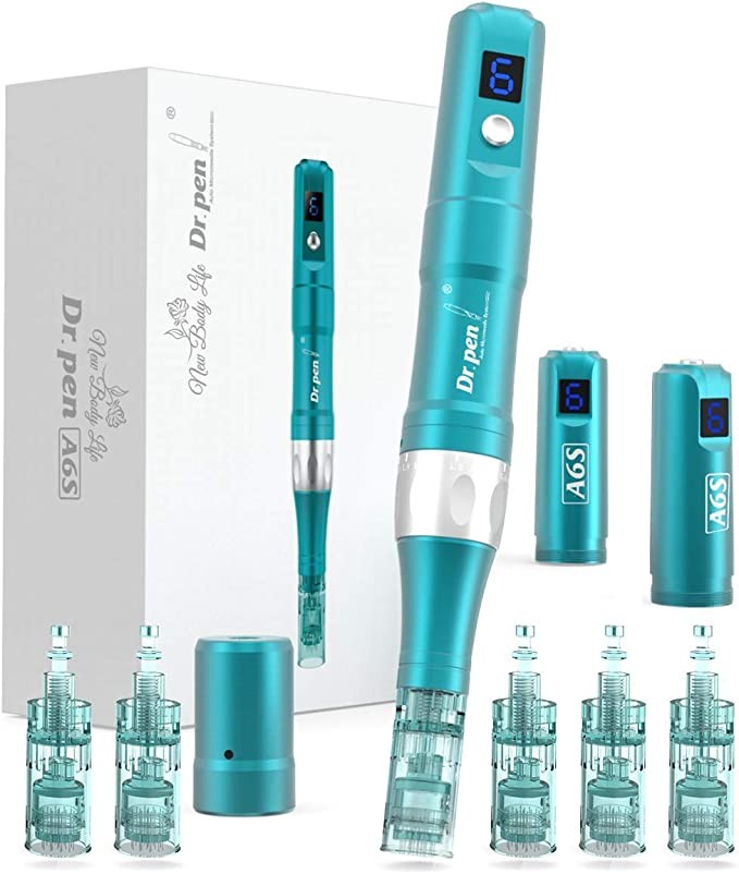 Dr. Pen Ultima A6S Professional Micro Chalk Pen - Cordless Derma Automatic Pen - Best Skincare Tool Set for Face and Body - 6 Cartridges (16 Pins x 3, 36 Pins x 3)